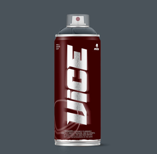 MTN VICE Bunker Grey 400 ml spray paint can – dark bunker grey graffiti paint with VICE branding on a grey background