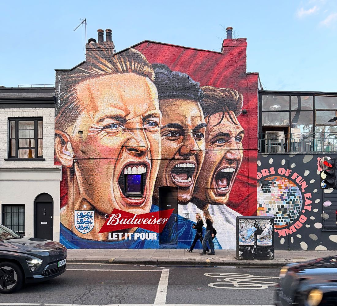 Budweiser World Cup mural by Jimmy C painted on a building in Camden, London