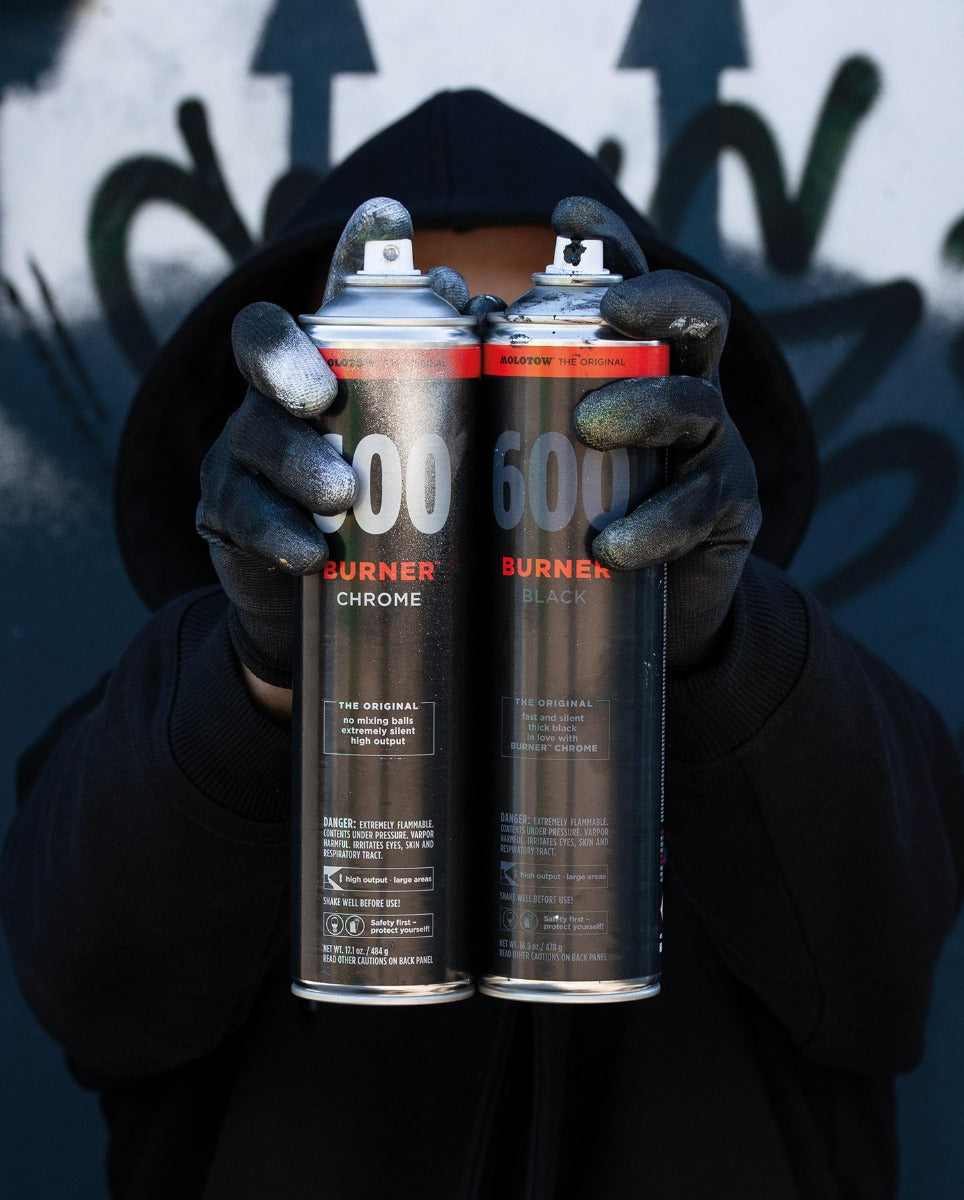 Molotow Burner 600ml – High-Pressure Metallic Spray Paint (Chrome, Copper, Gold, Black)