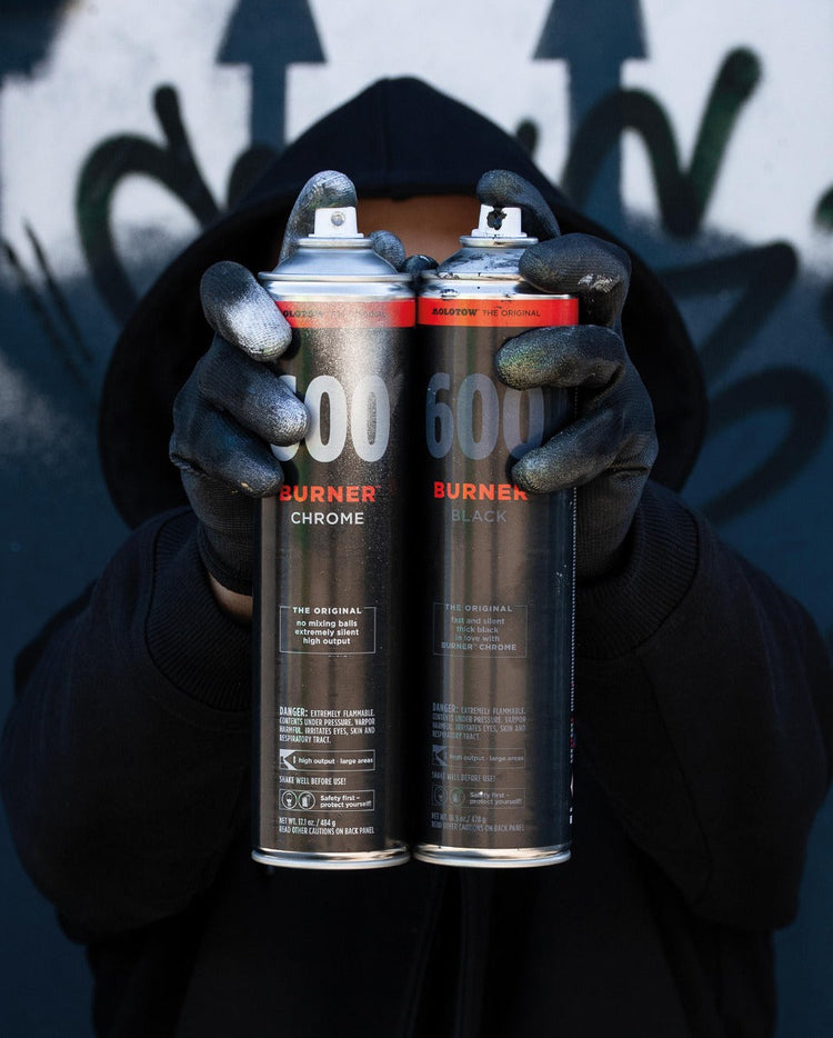 Molotow Burner 600ml – High-Pressure Metallic Spray Paint (Chrome, Copper, Gold, Black)