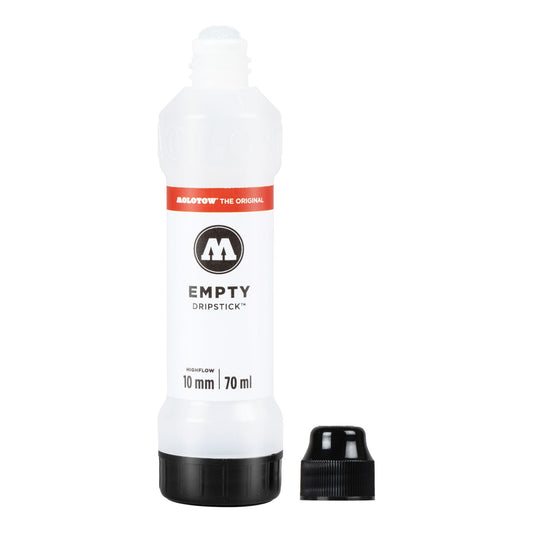 White empty Molotow Dripstick 10mm 70ml graffiti pen on a white background