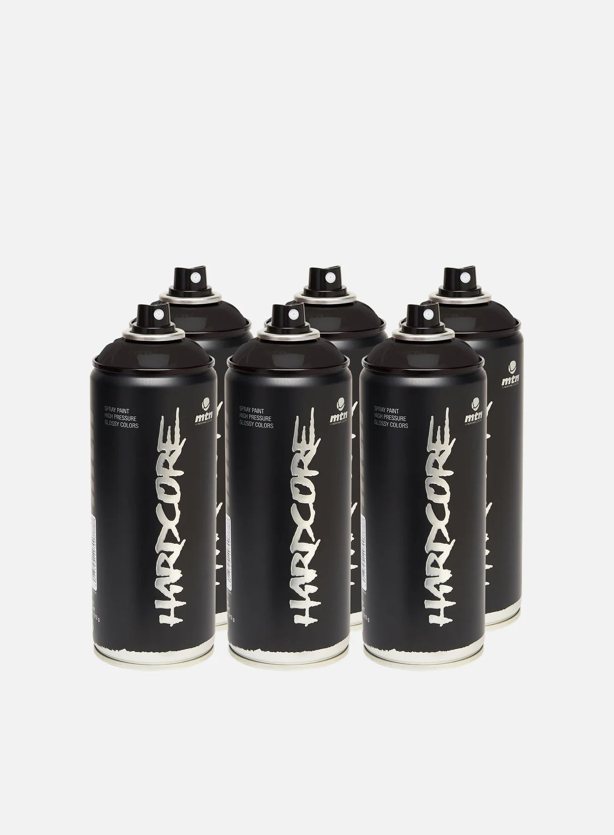 MTN Hardcore 400ml 6-Pack Black Spray Paint (Gloss Finish, High Pressure) Graffiti Paint Bundle