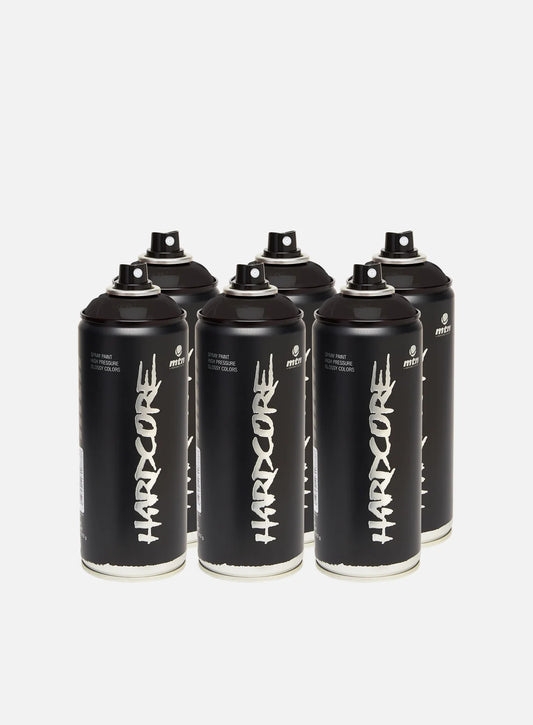 MTN Hardcore 400ml 6-Pack Black Spray Paint (Gloss Finish, High Pressure) Graffiti Paint Bundle