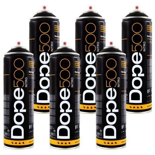 Dope Nitro Black 500ml Graffiti Spray Paint 6-Pack – Ultra High Pressure, Matte Black Finish