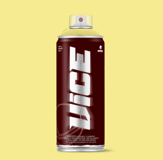 MTN VICE Amarillo Skinny 400ml spray paint can – Skinny Yellow graffiti paint with VICE branding on a light yellow background