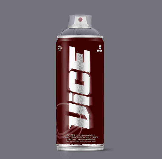 MTN VICE Butterfly Grey (Gris Mariposa) 400 ml spray paint can – mid-tone grey graffiti paint with VICE branding on a coloured background