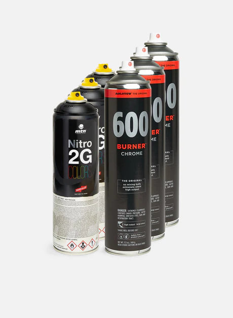 Graffiti Spray Paint 6-Pack – Molotow Burner Chrome 600ml & MTN Nitro 2G 500ml