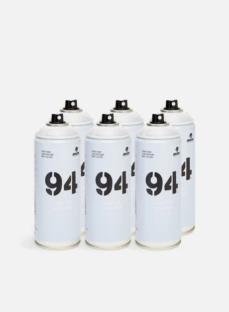 MTN 94 Matte White 400ml Graffiti Spray Paint – 6-Pack (Low-Pressure, Ultra-Matte White)
